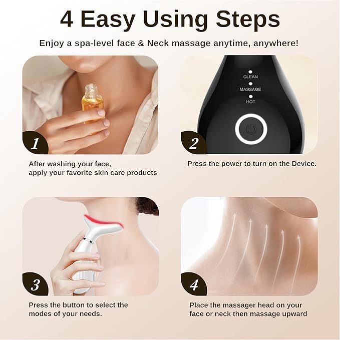 VIMINTO 3-in-1 Face Massager – Facial Massager Tool with Soothing Heat, Vibration, and Smart Touch – Red, Blue & Green Light Modes for Relaxation and Radiance – Compact & Portable - Black