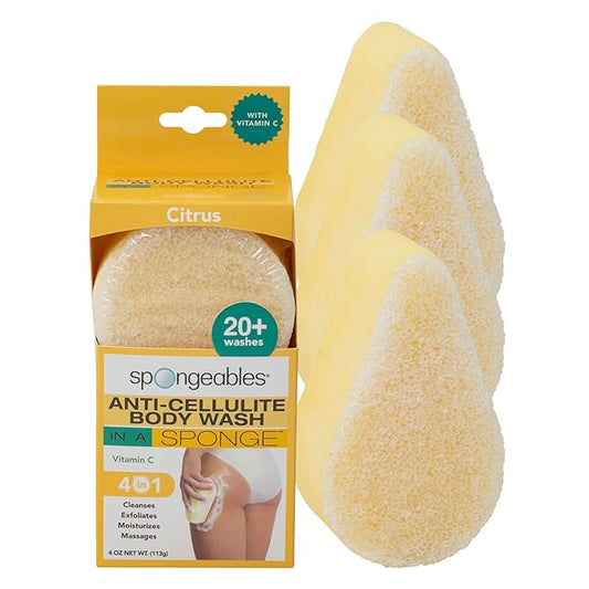 Spongeables Anti Cellulite Body Wash in a 20+ Wash Sponge, Citrus, 3 Count
