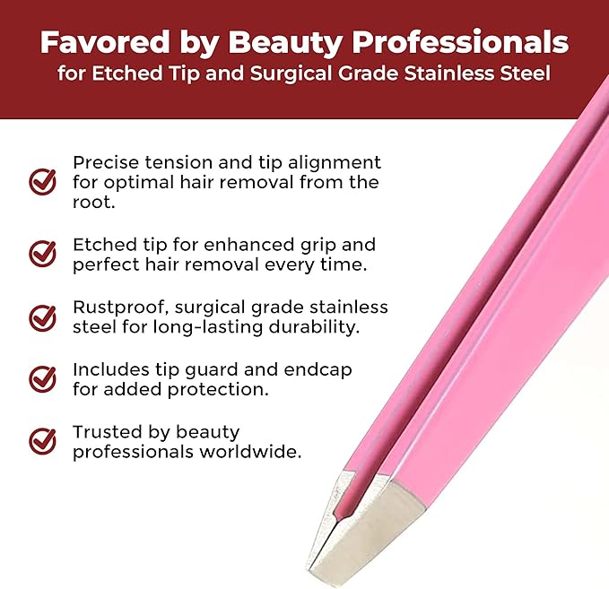 Venus by Regine Slant Tweezers - Handmade Precision Tool for Women & Men, 25-Degree Angle for Shaping Eyebrows & Grooming Facial Contours, Suitable for Eyebrow & Facial Hair Removal (Pink)