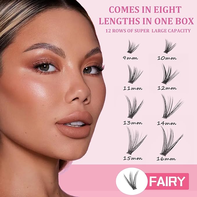 Fairy Lash Clusters Manga Individual Lashes C Curl Wispy Eyelash Clusters WideSpan Eyelash Extension Kit with Lash Bond and Seal Wet-Look Spiky Cluster Lashes (40D KIT 240pcs)