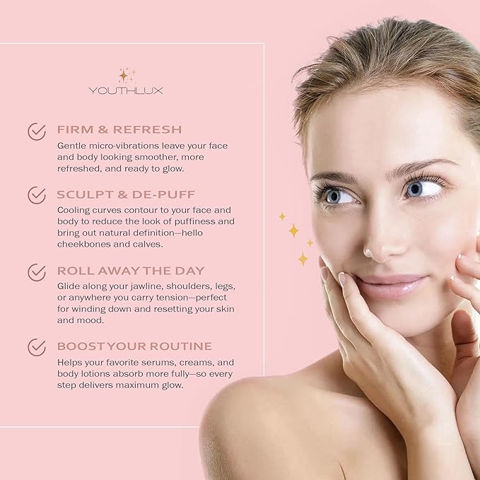 Revolution Roller - Germanium Stone Uplifting Face/Body Beauty Massage Tool/Roller/Wand for Skin Tightening/Firming, De-Puffing, Anti-Aging (Rose Gold)