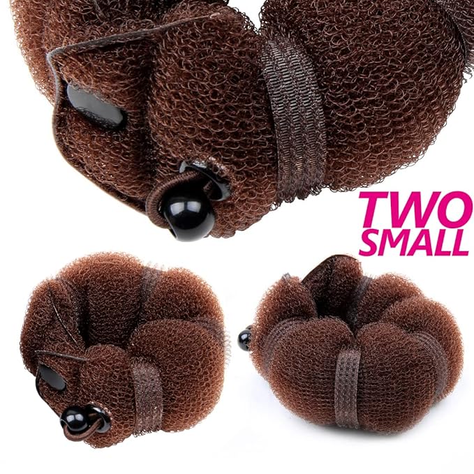 Goldrose Beauty Small Hair Bun Maker - 2 Pieces Magic Styling Twist Ring Doughnut Chignon for Kids Ballet (Brown)