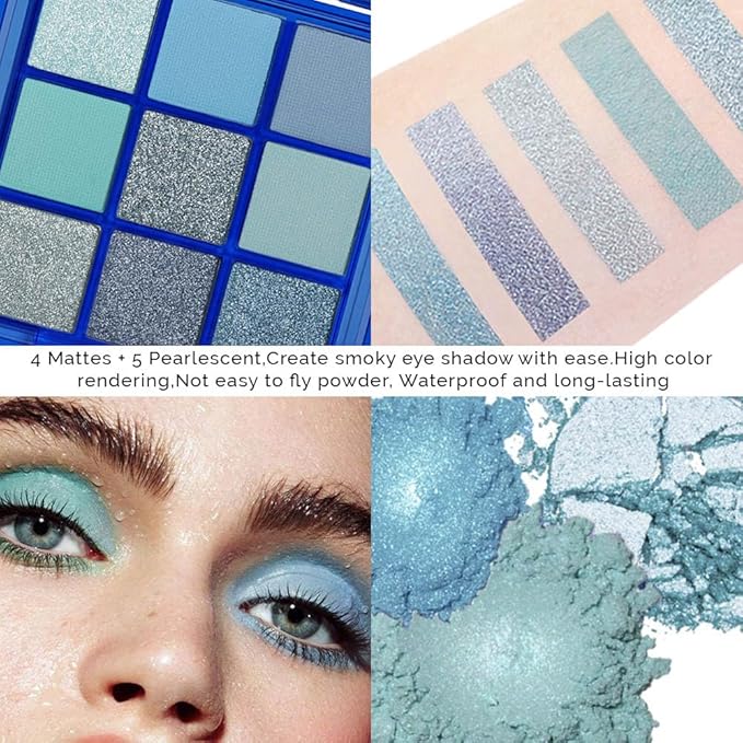 Sapphire Blue Smoky Eye Shadow Palette,Navy Royal Blue Green Goth High Pigment Natural Eyeshadow Palette,Waterproof,Blendable Long Lasting Naturing-Looking,Vegan & Cruelty-Free