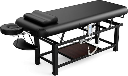 pouseayar Heating Function Heavy Duty Electric Stationary Massage Table with Backrest Adjustable and Storage Space for Treatment/Medical Spa/Facial/Beauty/Massage Bed - 30 x 75 - Black