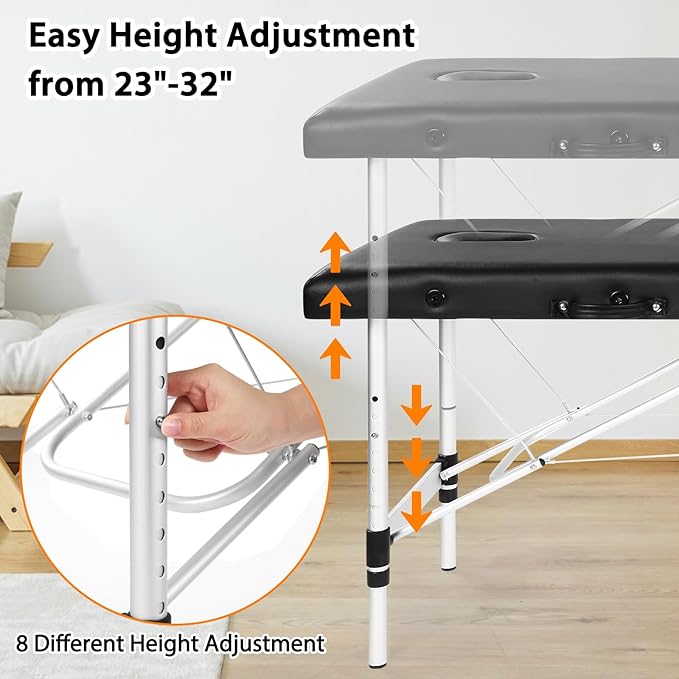 Portable Lash Bed for Lash Extensions Massage Table Esthetician Bed Salon Table Spa Bed Height Adjustable Waterproof Aluminum Frame (Black)