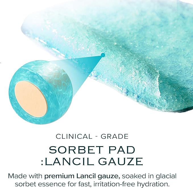 Ice Sorbet Toner Pads | Skin Prep Wipes for Puffiness, Under Eye Bags & Instant Face Lift | Gel Pads for Sunburn Relief & After Sun with 30% Glacial Water & Caffeine | Pack of 2 (120 Count)