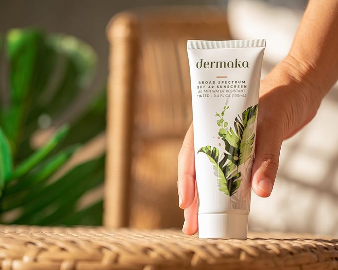 Dermaka Sunscreen SPF 42 for Face & Body – 2-in-1 Lightly Tinted Mineral Sunscreen with Zinc Oxide & Titanium Dioxide – Skin Soothing, Water-Resistant 80 Min, 3.4 oz
