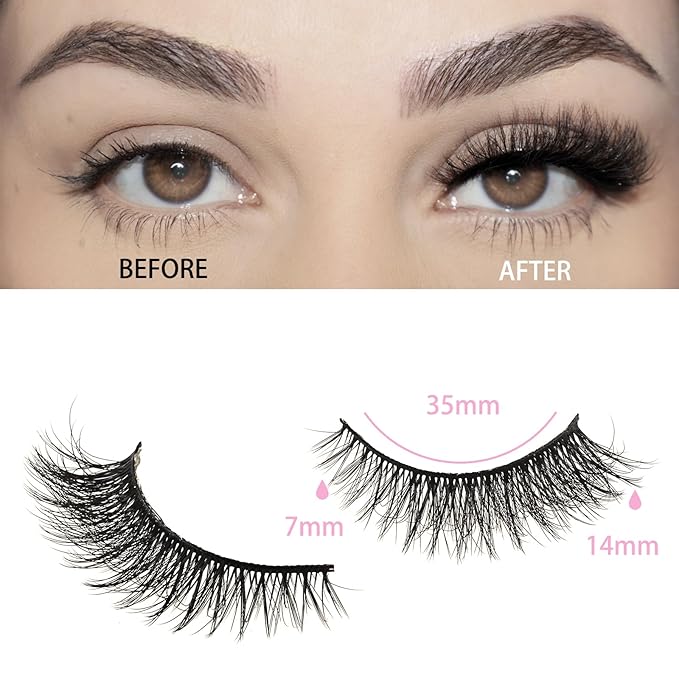FARRED Cat Eye Lashes Short Natural Eyelashes Fluffy Wispy Lashes 14 Pairs False Lash Wispy Volume Fake Eyelash Faux Mink Strip Lashes Pack for Daily Makeup (F13 | 7-14 mm)