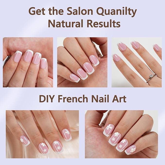 Misssix French Gel Nail Tips, 150Pcs French Tip Press on Nails Short Square Pink, No Need to File 3 in 1 Tips Pre-lasting, Gel Fake Nails for Nail Art DIY 15 Sizes