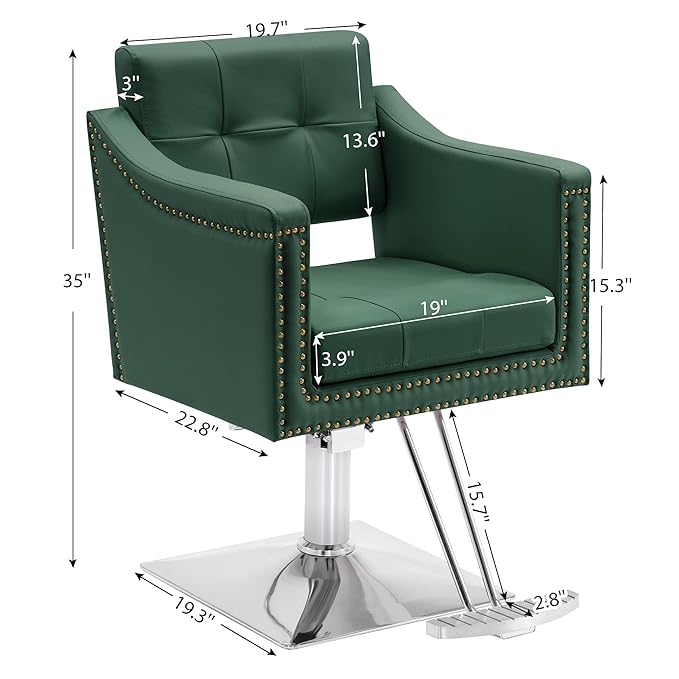 BarberPub Salon Chair for Hair Stylist Hydraulic Barber Styling Chair, Beauty Spa Equipment 8813 (6" Seat Height Adjustment) (Green)