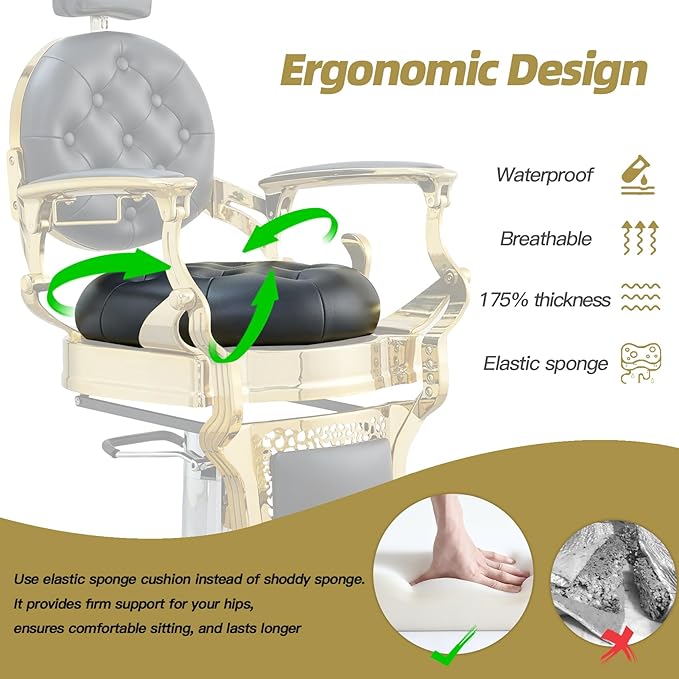 Antlu Barber Chair Salon Chair Hair Stylist, Vintage Heavy Duty 700lbs Hair Styling Chairs for Barbershop Beauty Tattoo Massage (Golden)