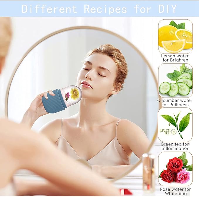 KOGITI Ice Mold for Face, Ice Roller for Face & Eye, Beauty Facial Ice Rollers Ice Holder Mold Face Puffiness Relief Massage Skin Care Tools, Ice Facial Cube (Blue)