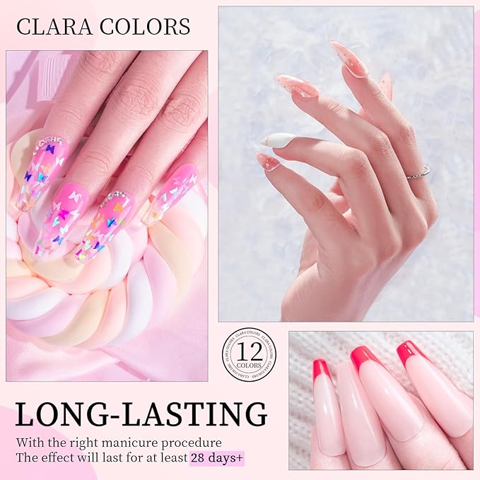 Clara Colors Poly Gel Nail Kit, 12 Colors Clear Jelly Nude Pink Poly Extension Gel Nail Kit All In One Polygel Nail Kit Starter Kit with Slip Solution and Tools for Nail Art DIY with Everything