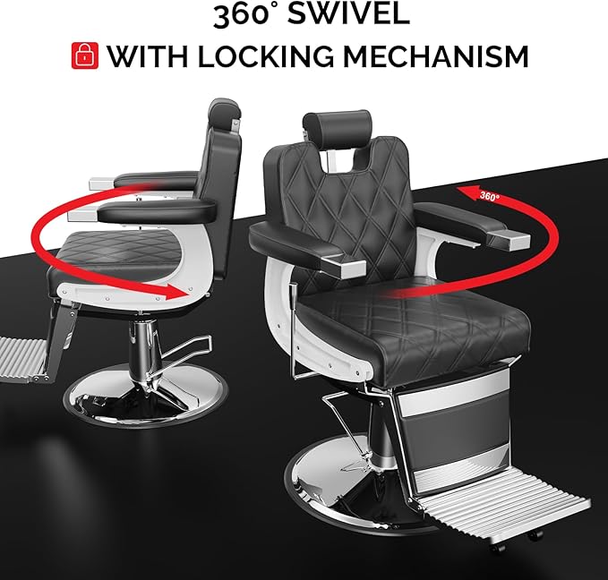 OmySalon Vintage Barber Chair All Purpose Wide Seat, 360° Swivel,Reclining Salon Chair Heavy Duty for Barbershop Beauty Spa Shampoo