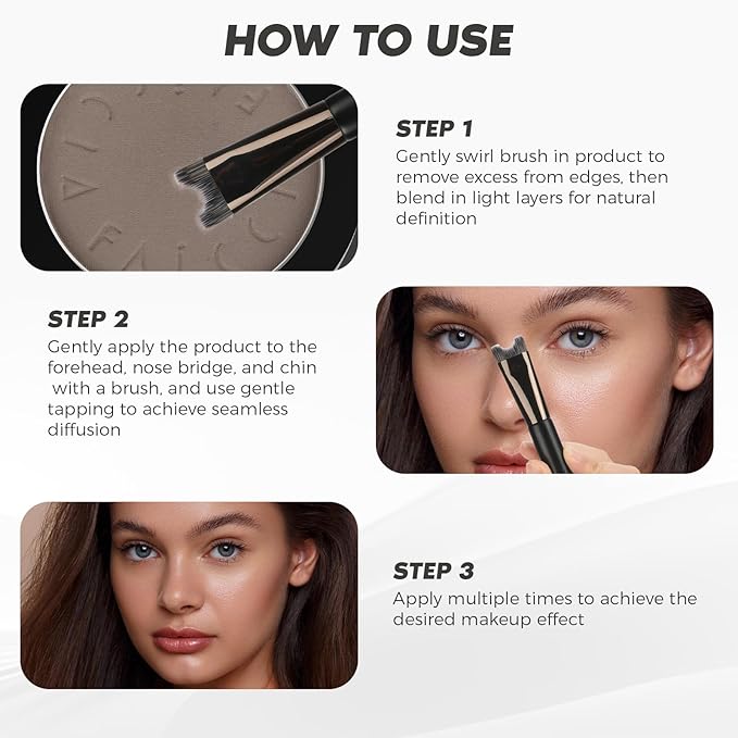 Cool Toned Contour Palette with 2 IN 1 Nose Contouring Brush & Mirror, 【Delicate Texture】【Multi-Purposes & Buildable】【Long Lasting】, Grey Contour Powder Suitable for Cool Toned Fair Skin