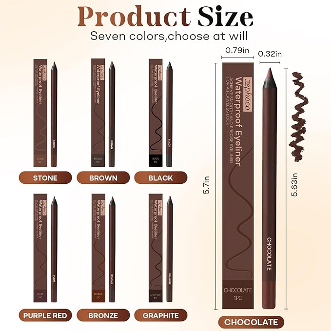 24 Hr Waterproof Eyeliner Pencil, Long Lasting Sharpenable Eye Liner, No Smudge, No Fade, Smooth Glide for Precise Eye Makeup (Black+Purple red+Chocolate)