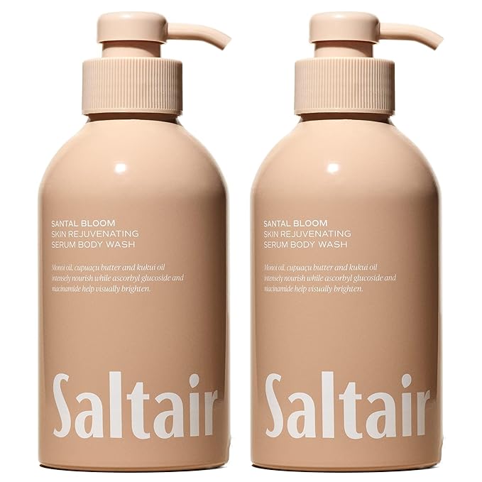 Saltair Body Wash, Santal Bloom 2-Pack. Moisturizing Body Cleanser with Monoi Oil and Cupuacu Butter. Luxury Shower Gel for Women. Vegan, Cruelty-Free Paraben Free. 2x 17oz Pump Bottles