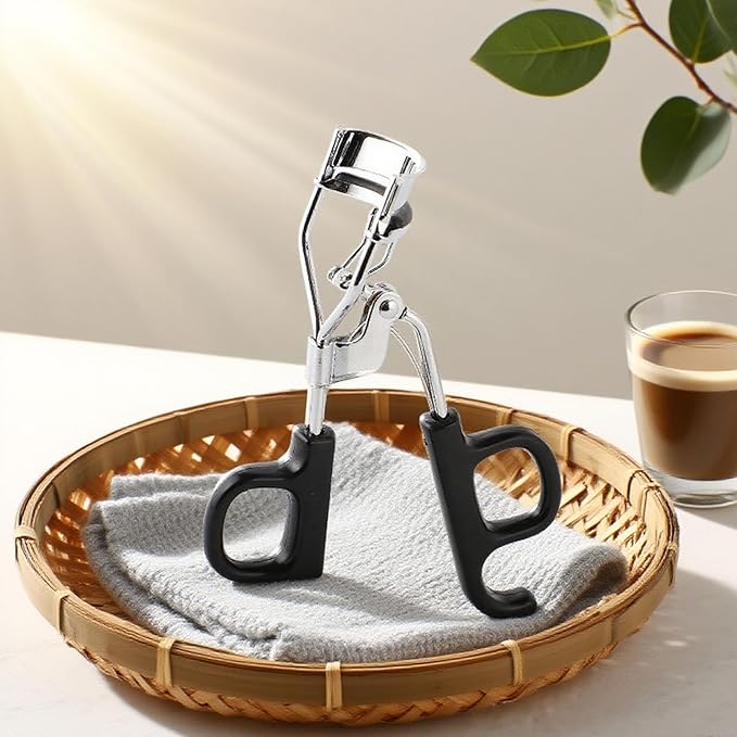 Black Eyelash Curler, Natural Curl Lash Curler - Wide Fit Comfortable Curved Design with Non-Slip Grip & Replacement Pads for a Natural, Clump-Free Lift (Black)