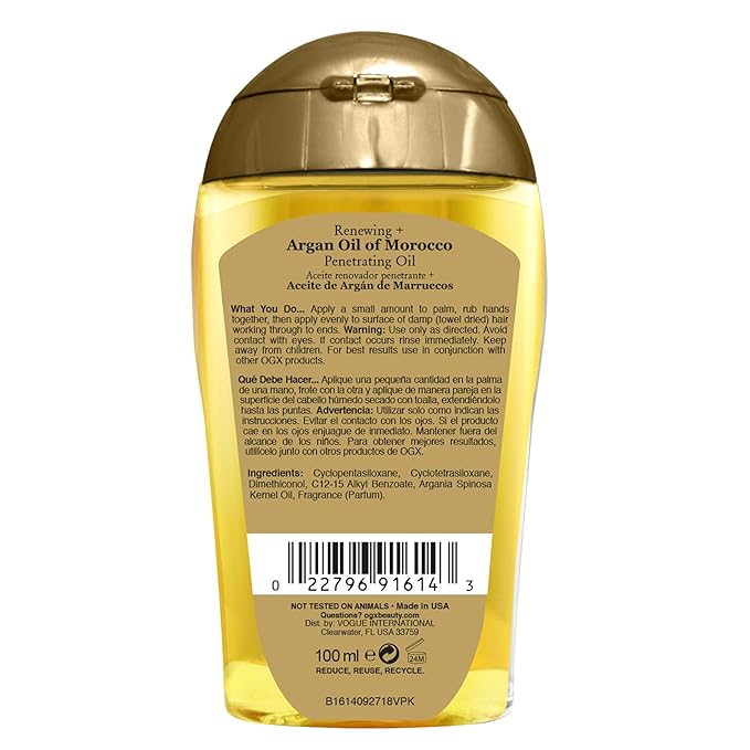 OGX Renewing + Argan Oil of Morocco Penetrating Hair Oil Treatment, Moisturizing & Strengthening Silky Oil for All Hair Types, Paraben-Free, Sulfated-Surfactants Free, 3.3 fl oz (Pack of 2)