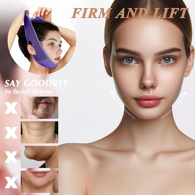 Reusable V Line Lifting Mask with Chin Strap, V Shaped Face Mask for Sagging, Jaw Exerciser (Dark Purple)