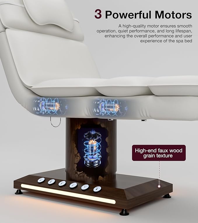 VARONXE Fully Electric Massage Table w/3 Motors, Professional Angle and Height Adjustable Spa Bed Facial Chair, Motorized Esthetician Bed Treatment Table for Beauty Salon, White