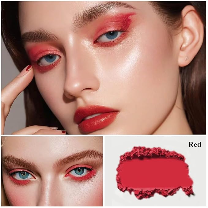 MEICOLY Red Single Eyeshadow with Mirror,Matte Eye Shadow for Halloween Makeup,Pressed Powder Eyeshadow,Matte Shade Eyelid Color Eye Makeup for Women and Girls,High Pigment,Long Wear,Waterproof