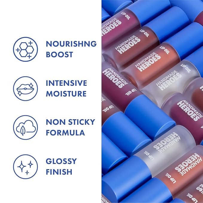 Handmade Heroes 100% Natural Vegan Lip Oil with Squalane Non-Sticky Lip Gloss Moisturizing, Shiny, Nourishing Korean Lip Gloss Lip Treatment Christmas Gifts - Pack of 3