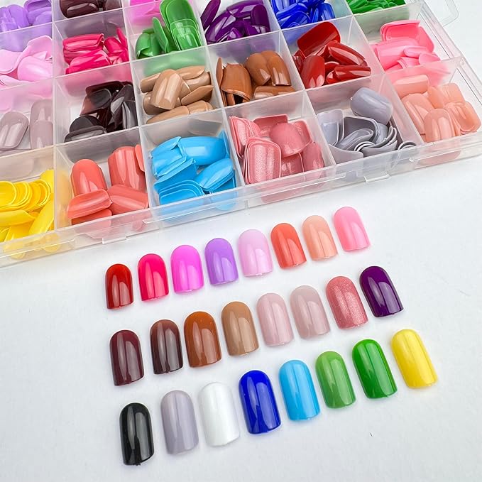 576 Pcs Short Square Press On Nails, 24 Colors, Full Cover False Nails, Glossy Acrylic, Glue On Nails for Women Manicure