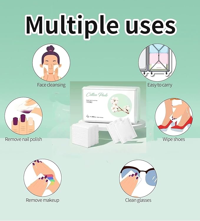 200PCS Square Cotton Pads for Face, Ultra Soft & Lint-Free & Textured, Facial Eye Makeup Remover Pads, Face Pads Cleansing Cotton Squares, Natural Premium Cotton Rounds Cosmetic Cotton Pads for Toner