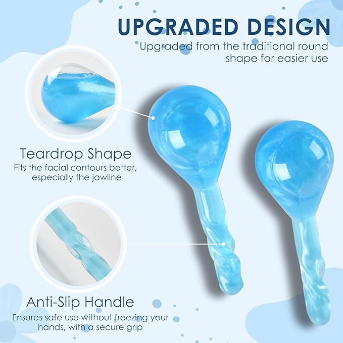 Lazzybeauty Facial Ice Globes, Cryo Cooling Balls with Anti-Slip Handle for Face, Eyes & Neck, Relaxing Beauty Massage Tool for Soothing and Refreshing Skincare Routine, Quicksand Blue