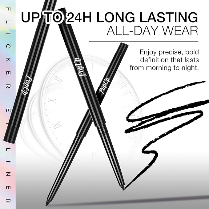 PopUp Black Eyeliner Pencils,Waterproof Gel Eyeliner Pencil Black Waterline Eye Liner Pen for Women Waterproof Smudge Proof Long-lasting (BLACK)