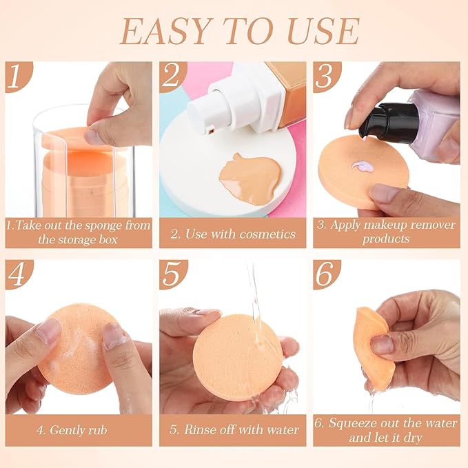 Dandat 20 Pcs Round Makeup Sponge with Acrylic Container Compact Powder Puff Cosmetic Sponge Round Foam Pad Beauty Face Makeup Foundation Powder Blender for Wet and Dry Dual Use(Skin Color)