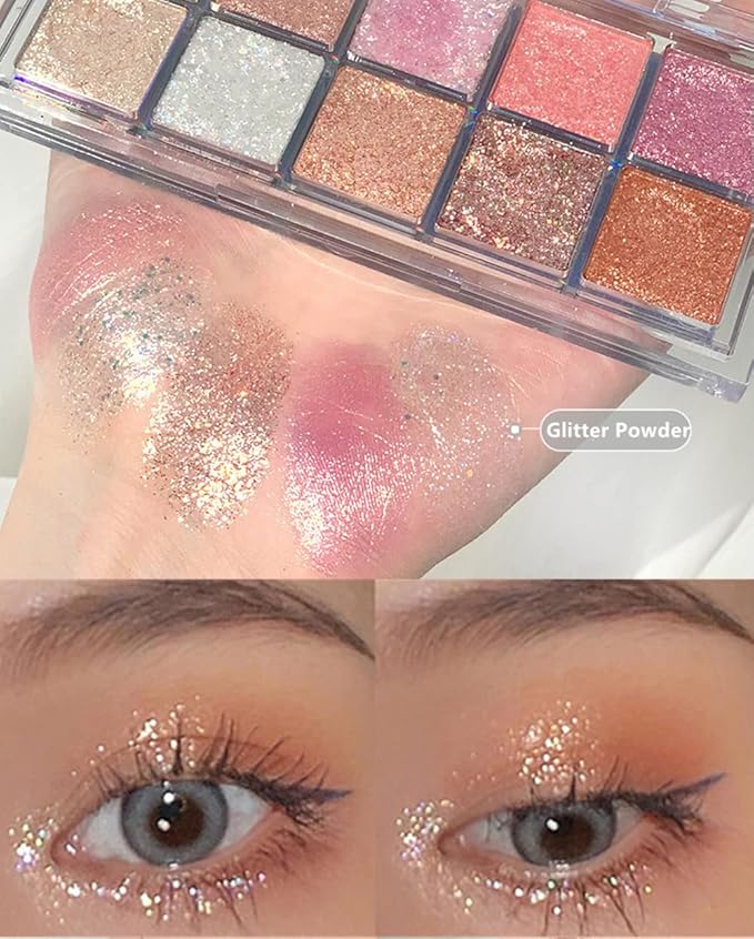 Go Ho 10 Colors Eyeshadow Palette,Shimmer&Glitter Eyeshadow Korean Makeup,Highly Pigmented Shades,Shinning Diamond Looking,Waterproof Eyeshadow Makeup Palette,07 Galaxy Sky Sparkle