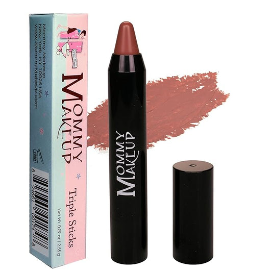 Mommy Makeup Triple Sticks Lipstick, Cream Blush & Teatment All-In-One with Shea & Cocoa Butter - Soft & Creamy Moisturizing Lip Crayon For Lips & Cheeks (Ginger Spice)