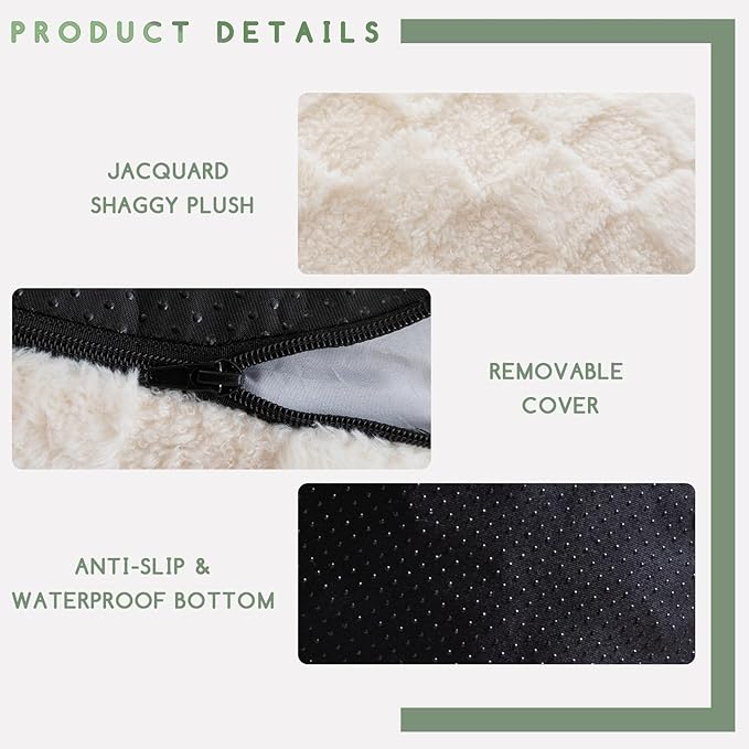 HIGOGOGO Round Stuffed Pouf Ottoman, Plaid Poufs with Foam Chunk Filling, Fluffy and Furry Pouf Foot Stool Storage Ottoman, 20 X 15 Floor Poufs Foot Rest for Living Room, Beige