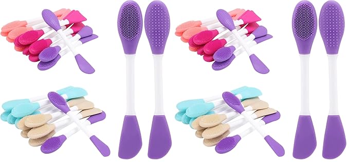 20 Pcs Silicone Face Mask Applicator, 2 in 1 Double-Sided Facial Scrubber Brush Tool, Double-Head Manual Cleansing Brush for Deep Gentle Exfoliating (Pack of 2)