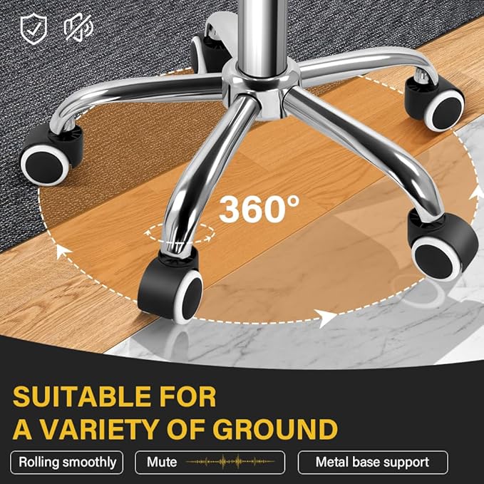 Rolling Stool Swivel with Wheels Height Adjustable Stool with Low Back Rolling Chair for Office Kitchen Desk Home Salon Shop Lab Counter (Black)