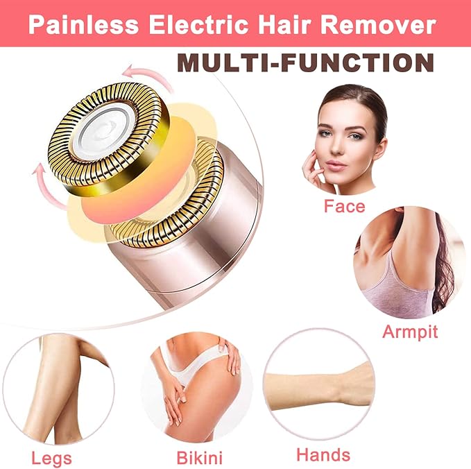 Facial Hair Removal for Women, Mini Hair Remover, Electric Razor Shaver Portable Bikini Epilator for Lips, Chin, Armpit, Peach Fuzz, Fingers, Neck, Cheek and USB Rechargeable (White)