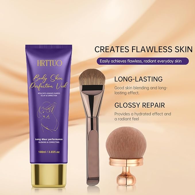 Body Coverage Perfector with Brush - Waterproof Leg & Body Makeup for Skin Imperfections & Uneven Tone, Transfer-Resistant Natural Finish Concealer, Flawless Looking Legs (Natural Radiance)