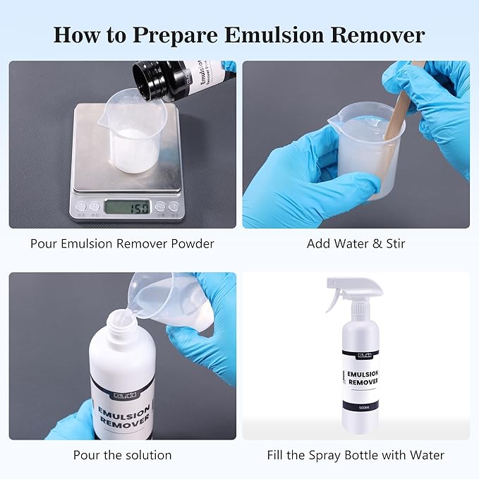 Caydo Screen Printing Emulsion Kit Includes Screen Printing Emulsion Remover Powder (Mix - 2000oz), Screen Printing Photo Emulsion (8.5 oz), Diazo Sensitizer, Screen Printing Supplies