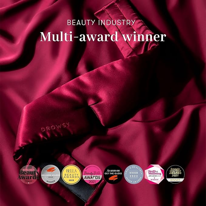 DROWSY Silk Sleep Mask. Face-Hugging, Padded Silk Cocoon for Luxury Sleep in Total Darkness. (La Vie En Rouge)