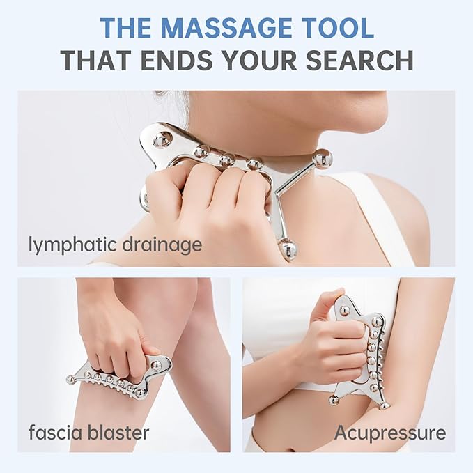 Metal Body Gua Sha Tool, 5 in 1 Muscle Scraper Tool, Lymphatic Drainage Massager for Self Care, Fascia Blaster for Cellulite, Trigger Point Massage Tools for Pain Relief