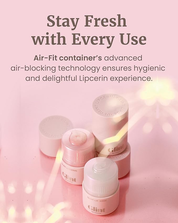 Glint Lipcerin (Pink Sparkle, 0.5fl oz) - Lasting Hydration, Plumping 5-in-1 Lip Care Gloss Balm with Glitter, Shea Butter. Korean Skin Care. Chapped, Dry, Cracked, Damaged Lips.