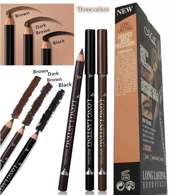 Go Ho 6 PCS Eyebrow Eye Liner Pencil Set,Easy to Color Sweatproof Eye Brow Pencil,Professional Long-lasting Eyeliner Gel Makeup Brow Tint Pen,3 Colors(Black,Brown,Dark Brown)