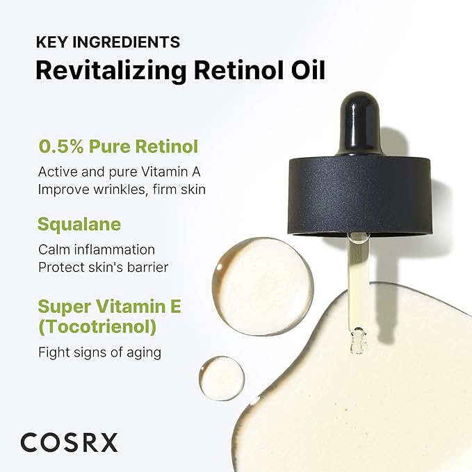 COSRX Retinol 0.5 Oil, Anti-aging Serum with 0.5% Retinoid Treatment for Face, Reduce Wrinkles, Fine Lines, Gentle Skincare for Day & Night, Not Tested on Animals, Korean Skin Care, Stocking Stuffers