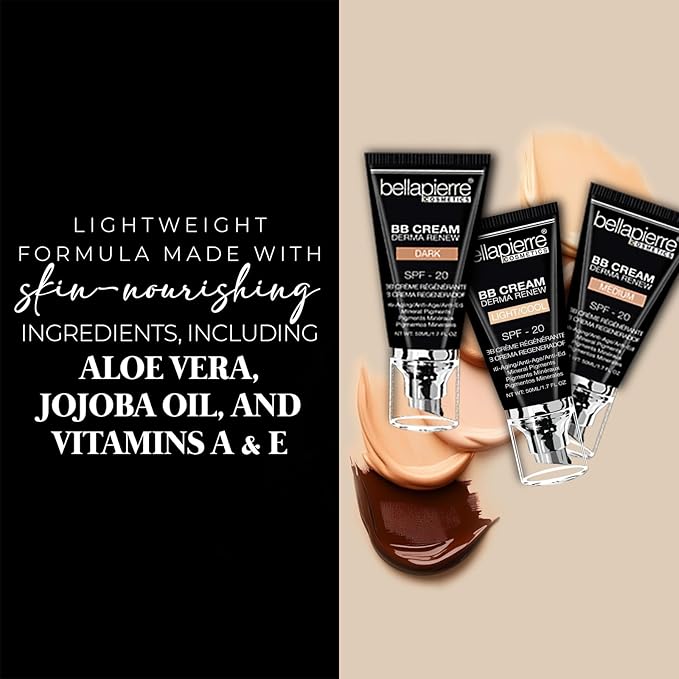 Bellapierre BB Cream SPF 20 – Mineral Sunscreen & Liquid Foundation, Lightweight Face Moisturizer with Buildable Coverage, Matte Finish, Non-Toxic, Paraben-Free, Cruelty-Free – 1.7 oz - Dark
