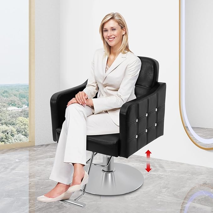 Barber Chair Hair Salon Chair for Hair Stylist 360° Swivel Hydraulic Hair Chair with Black Leather Heavy-Duty Salon Chairs for Barbershop,Home,Spa Max Load 440 Lbs