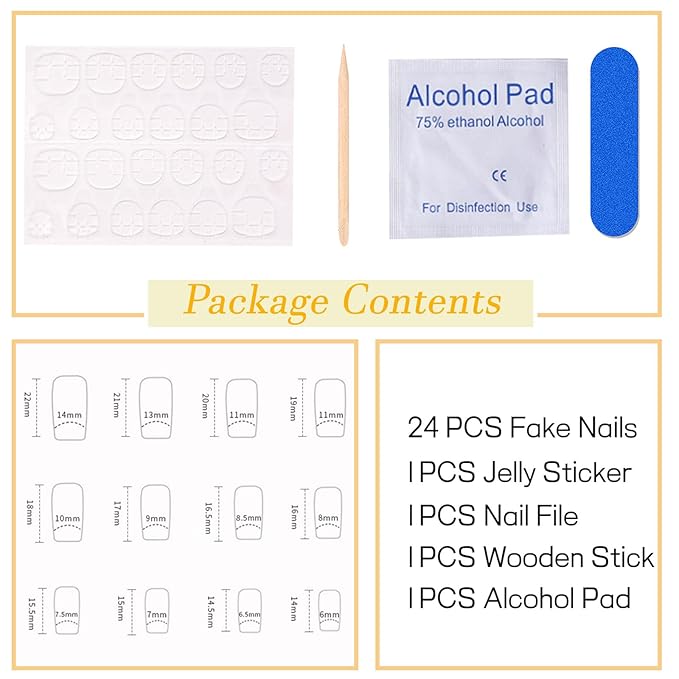 Fall Press on Nails Medium Square Fake Nails with Beach Designs Brown French Tip Nails Press ons Full Cover Acrylic Nails for Women 24Pcs