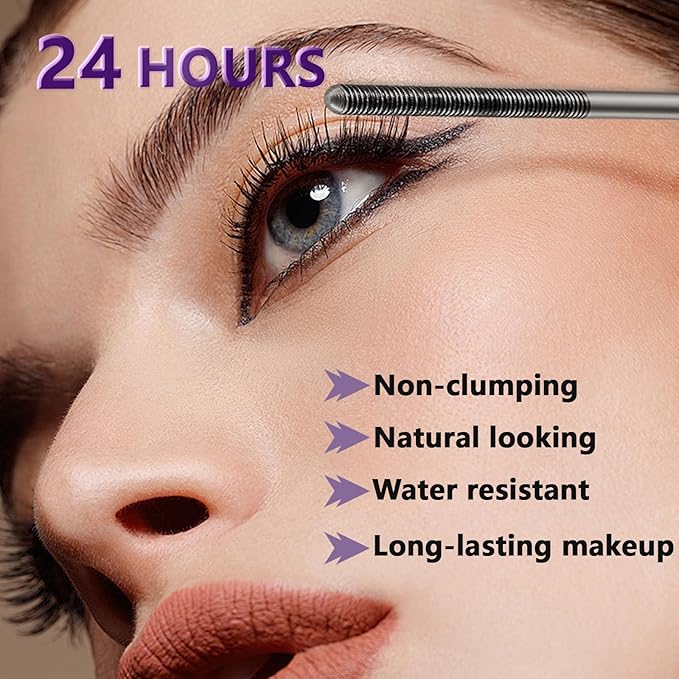 Iron Wand Mascara, Upgrade Black Washable Metal Mascara Wand, Added Fiber for 3D Curling Volume and Length, Waterproof Long Lasting, Smudge-Proof, No Flaking Makeup (1 Pcs)