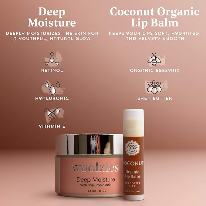 Woolzies Skin Care Facial Kit | Includes Deep Moisturizing Face Cream, Coconut Cream Lip Balm, Vitamin C Serum, and Facial Toner